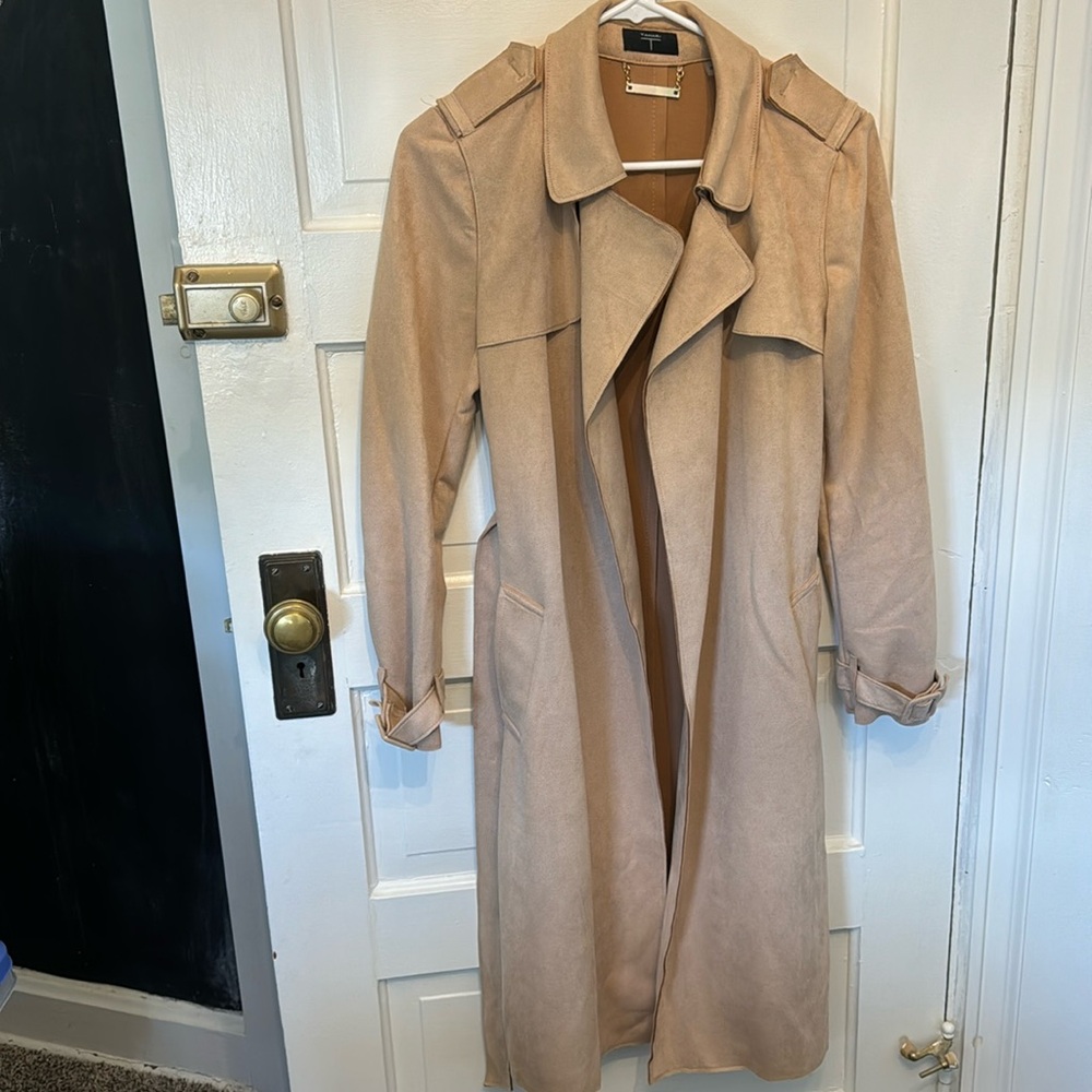Tahari Belted Faux Suede Coat